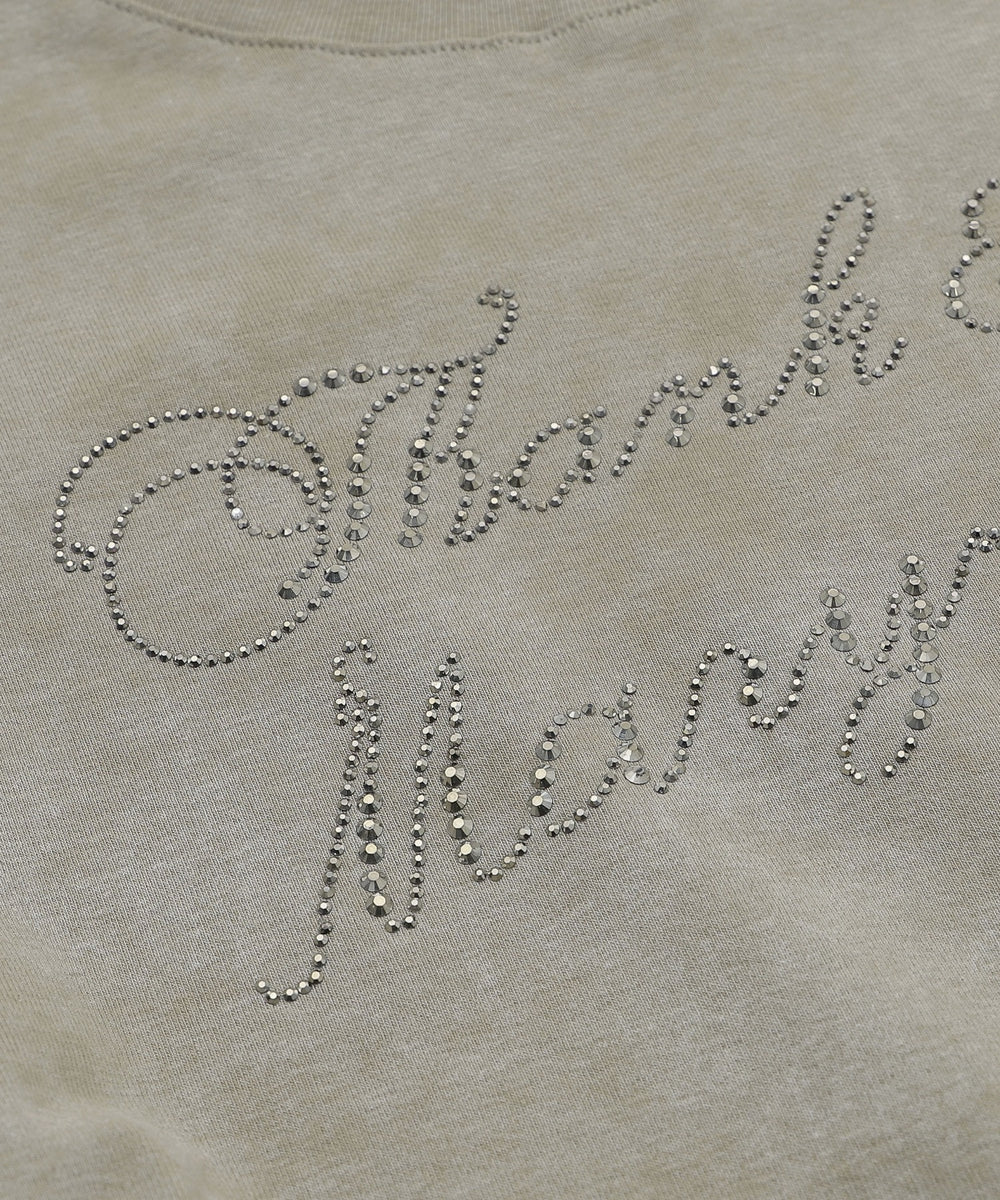 サイドギャザーラインストーンロゴT