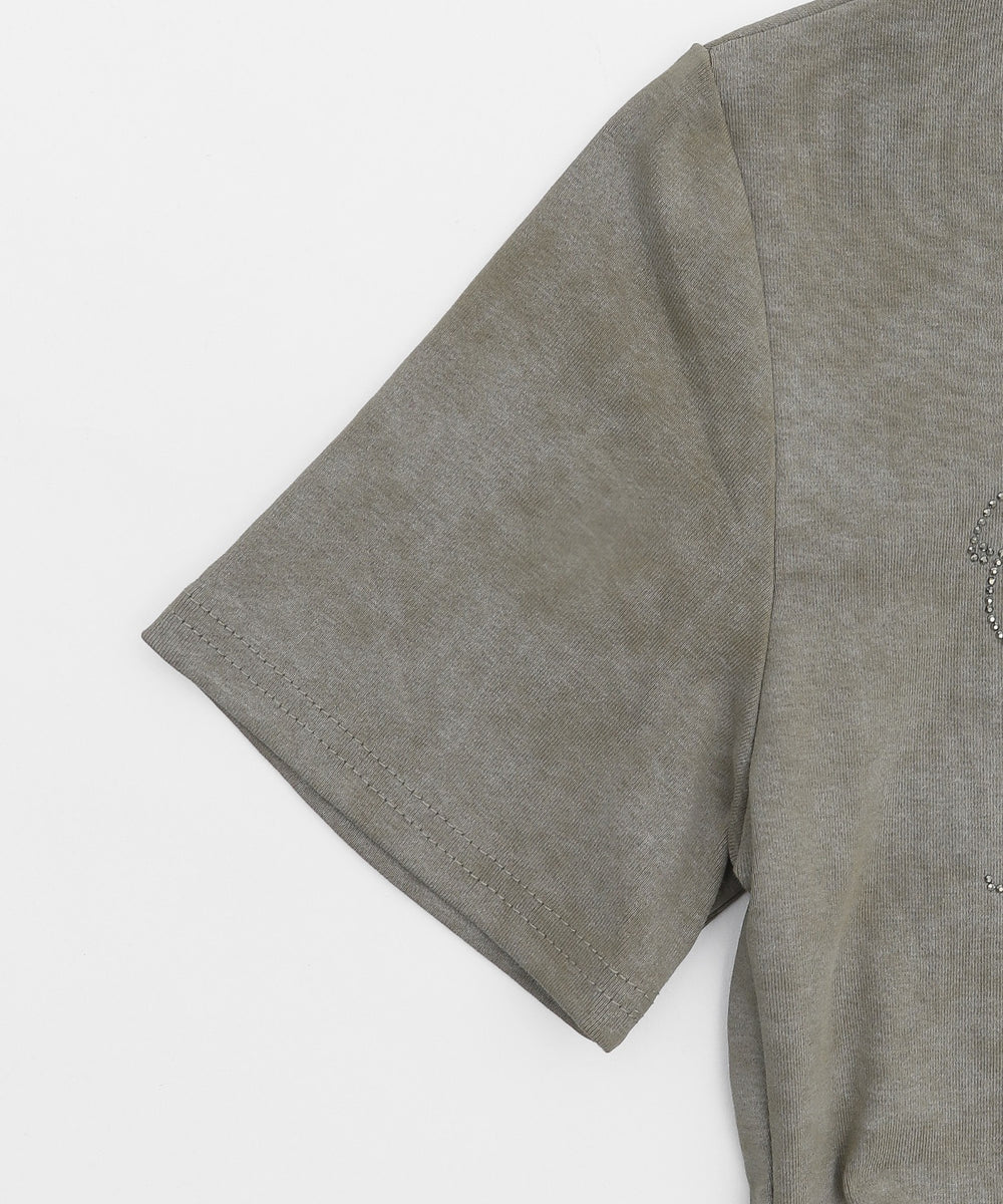 サイドギャザーラインストーンロゴT