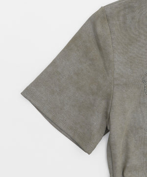 サイドギャザーラインストーンロゴT