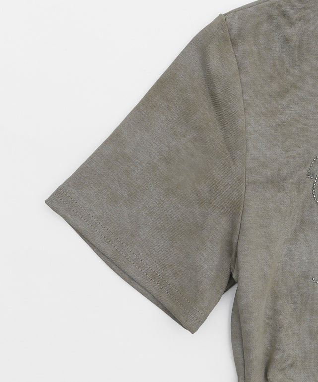 サイドギャザーラインストーンロゴT