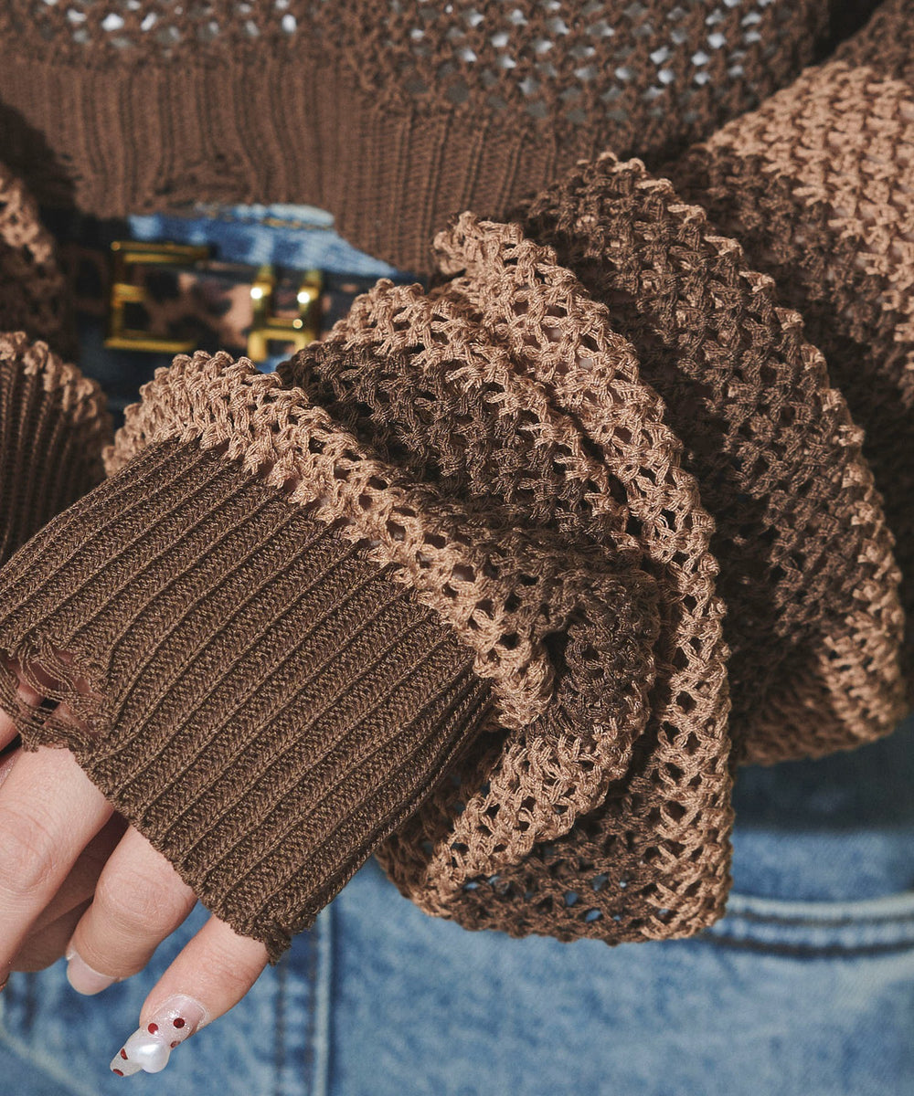 ダメージボーダーショートニット