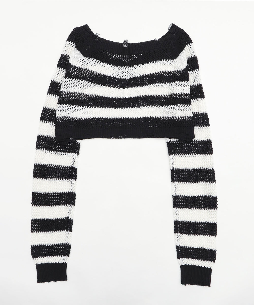 ダメージボーダーショートニット