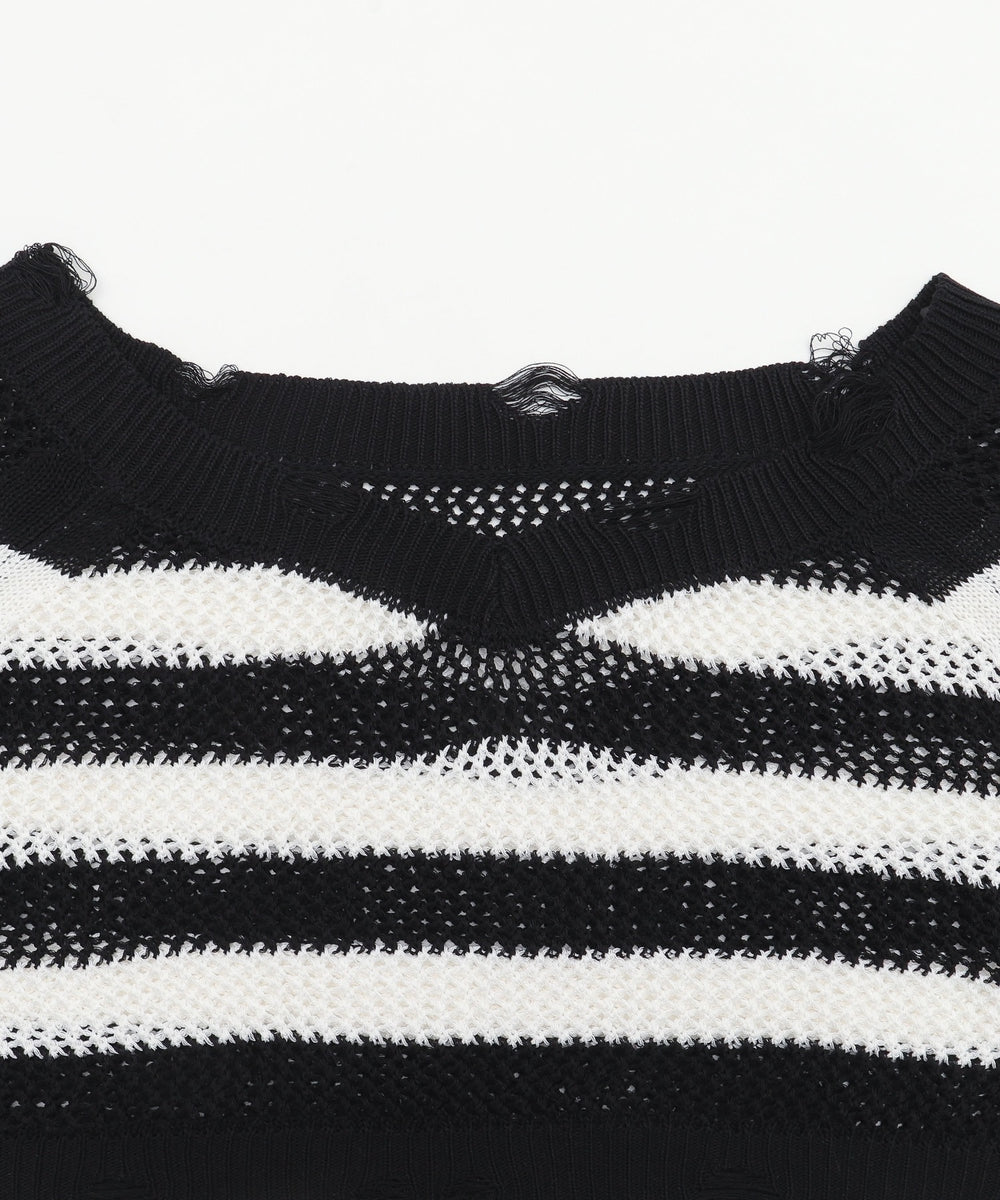 ダメージボーダーショートニット