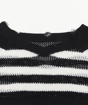 ダメージボーダーショートニット