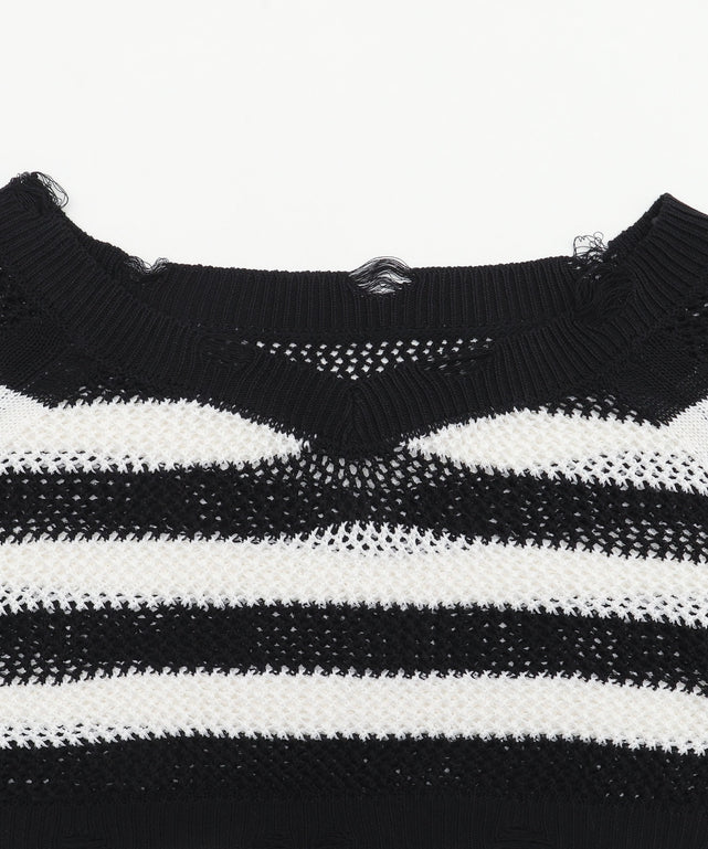 ダメージボーダーショートニット