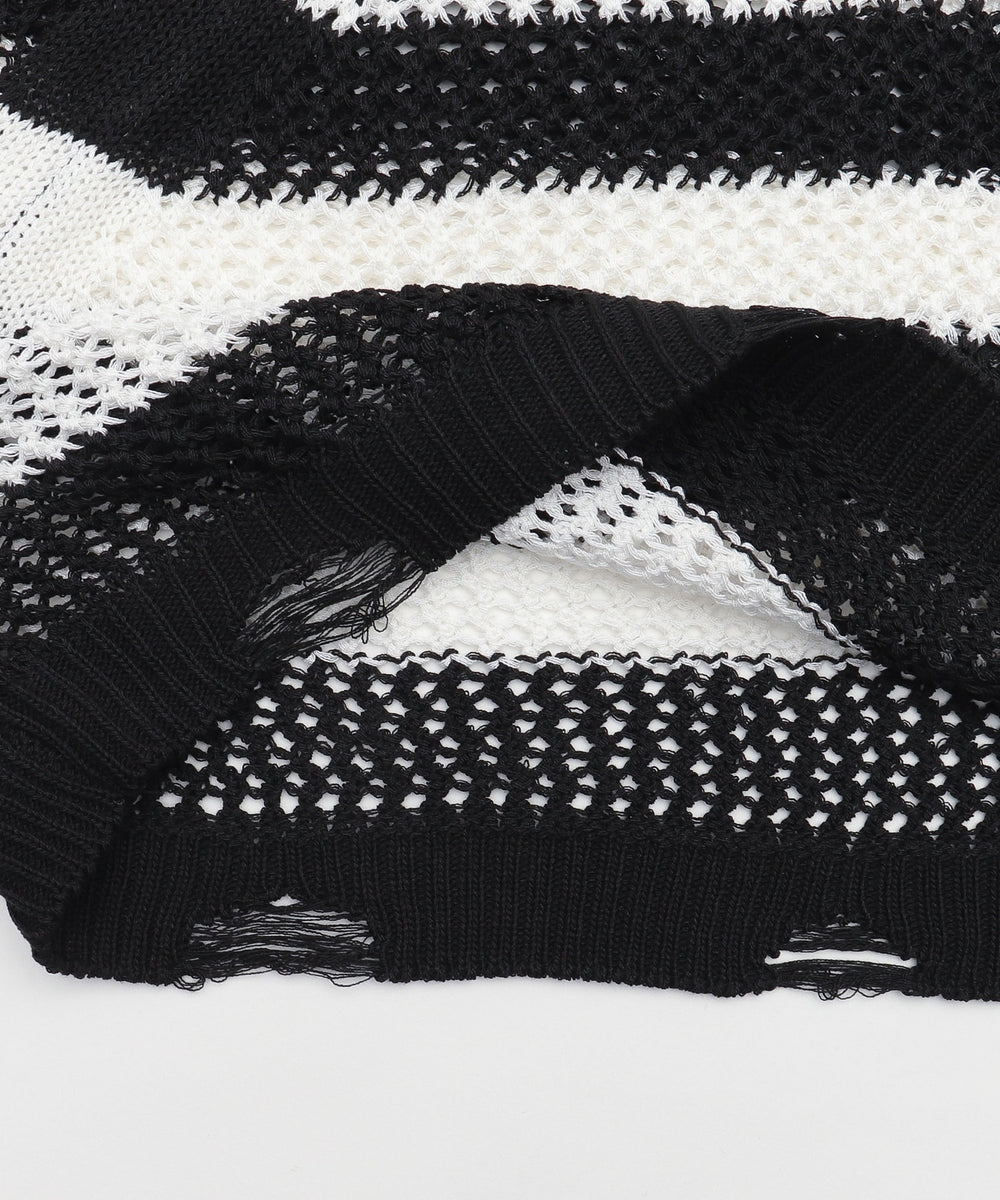 ダメージボーダーショートニット