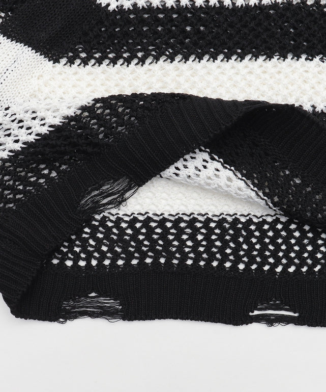 ダメージボーダーショートニット