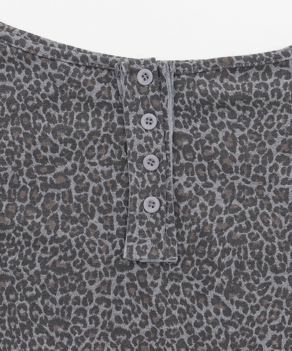 ヘンリーネックオフショルレオパードSSトップス