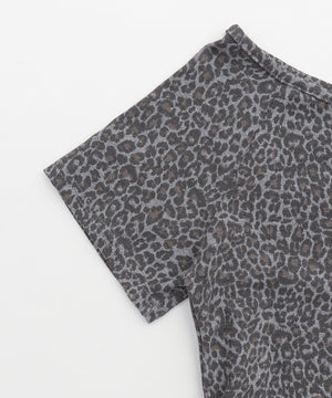 ヘンリーネックオフショルレオパードSSトップス