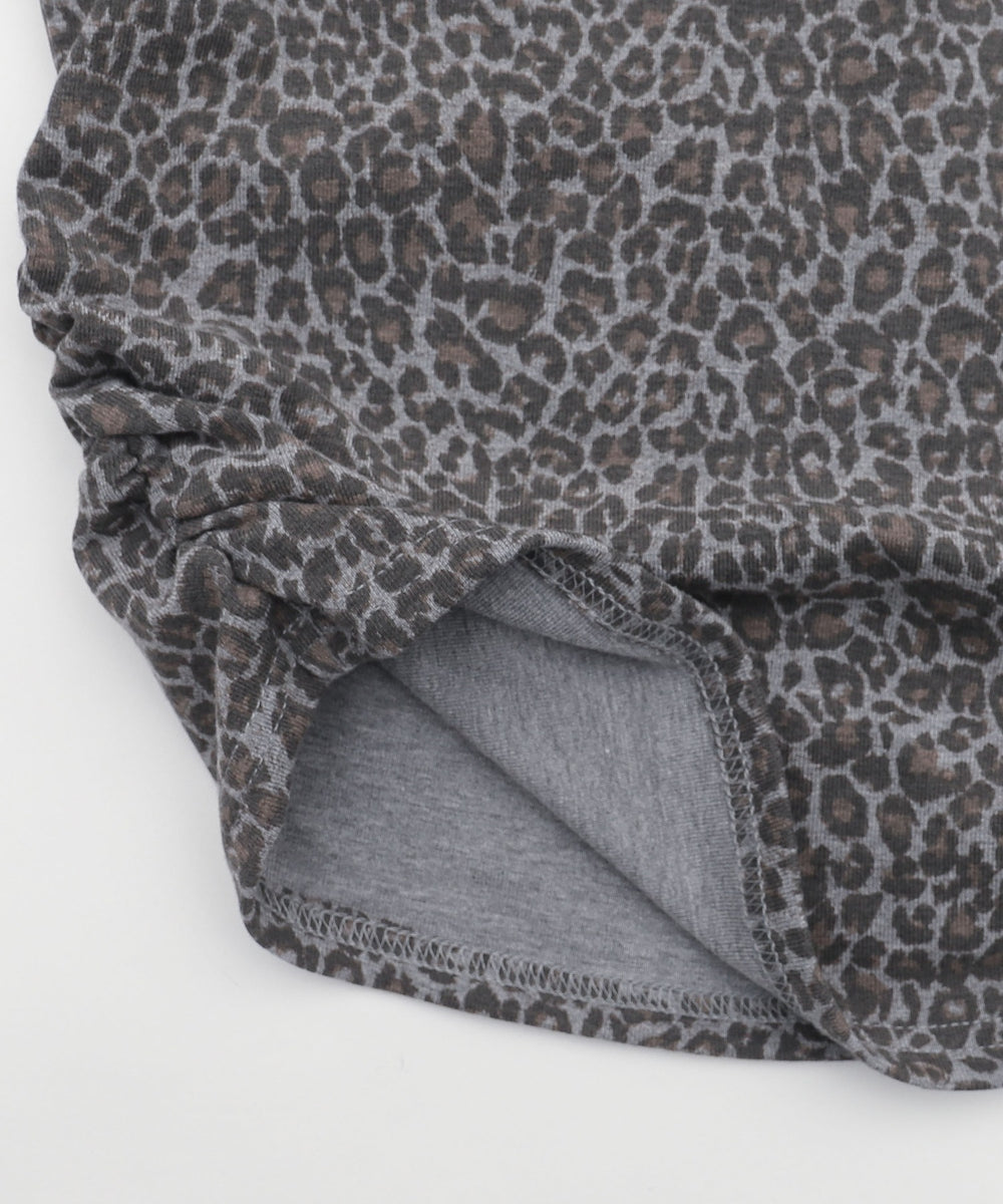 ヘンリーネックオフショルレオパードSSトップス