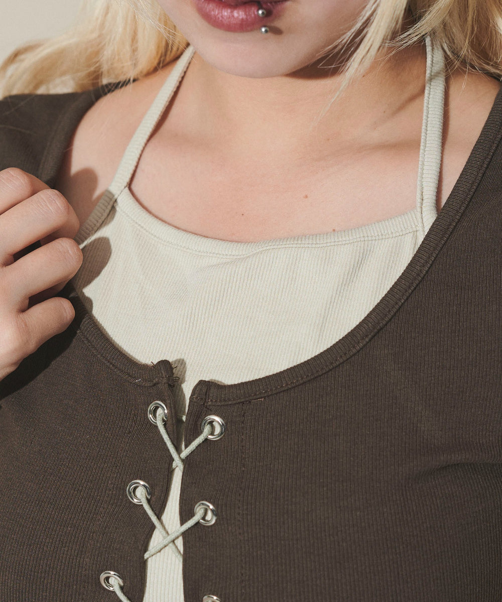 フロントレースアップレイヤードT