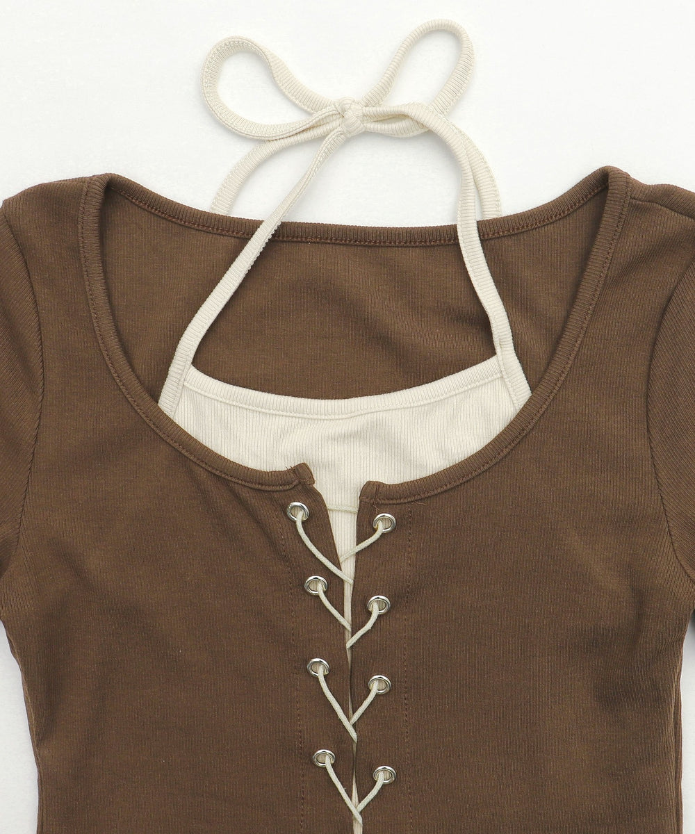 フロントレースアップレイヤードT