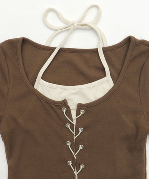 フロントレースアップレイヤードT