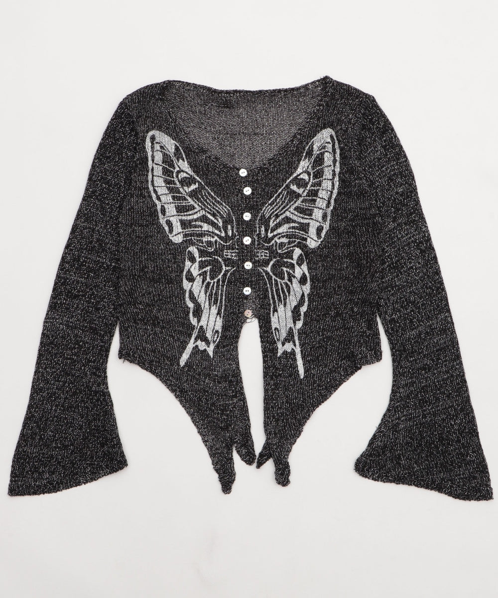 フロントボタンバタフライカーデ