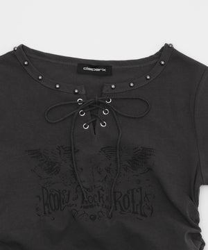 レースアッププリントピチT