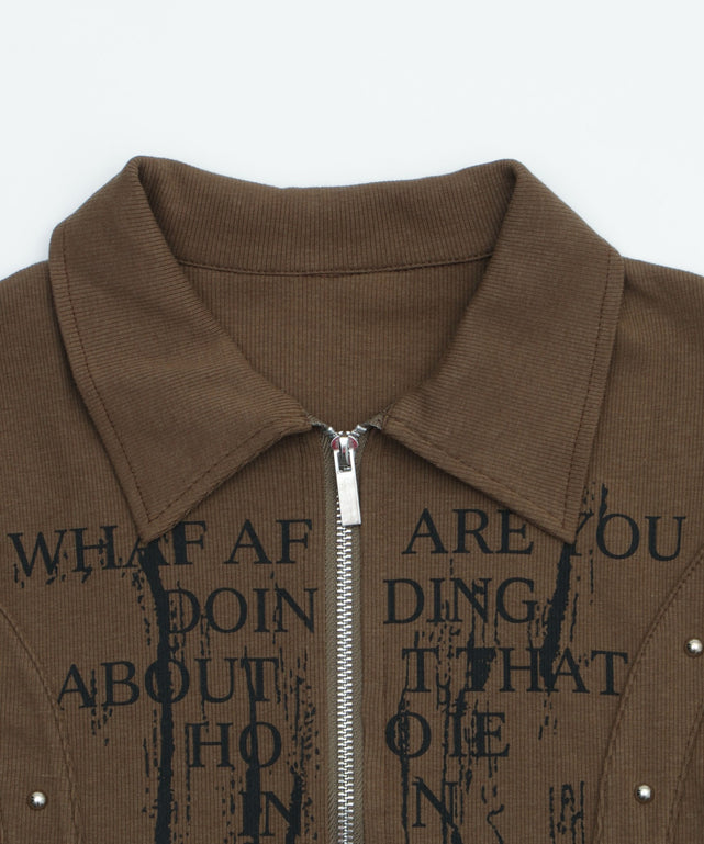 WジップスタッズクロップドSSトップス