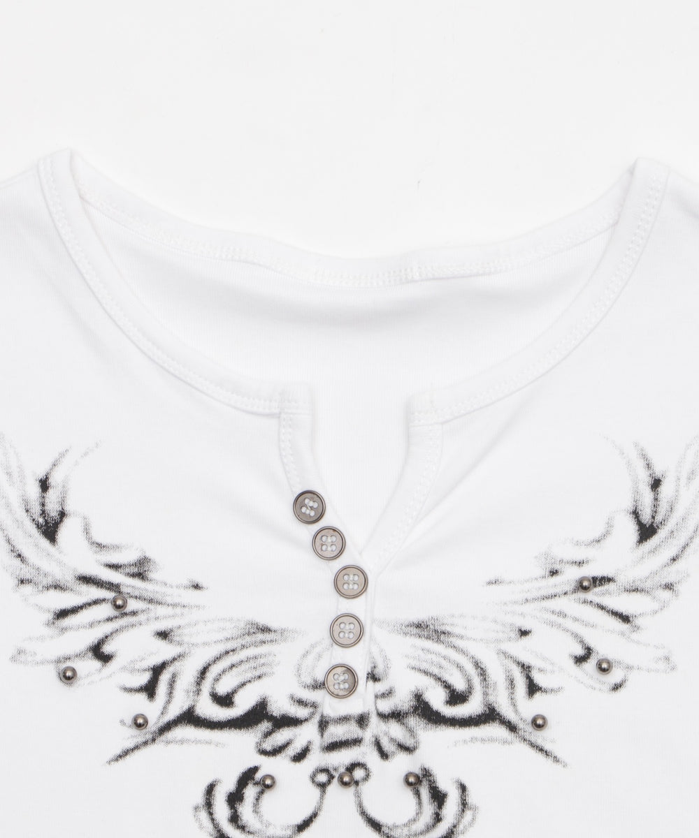 ヘンリーネックドームスタッズT