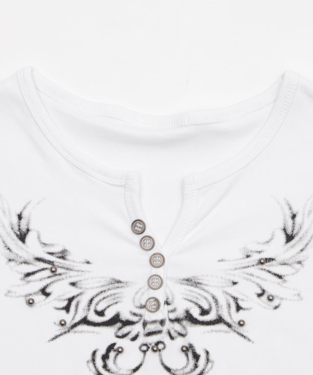 ヘンリーネックドームスタッズT