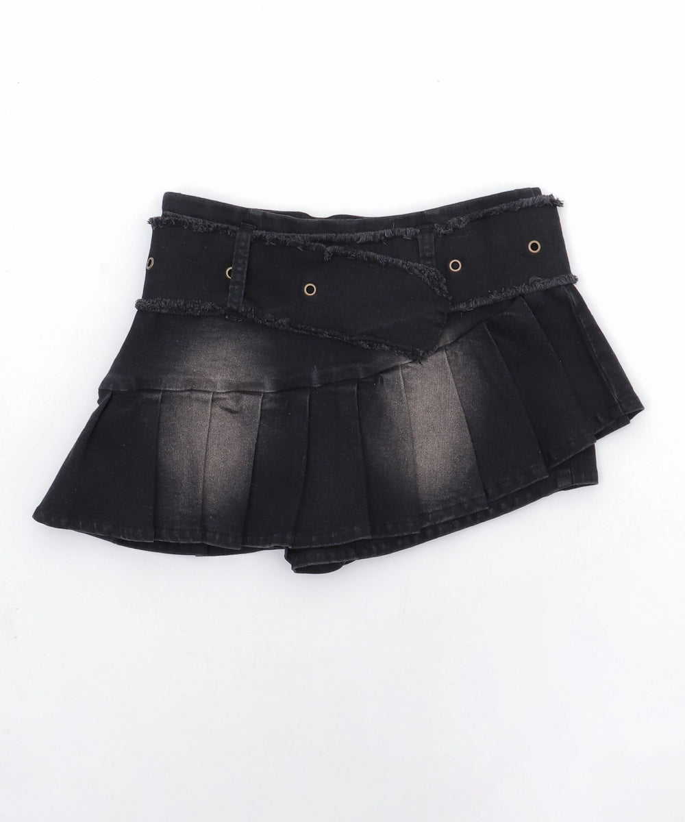 フリンジベルトプリーツデニムスカパン