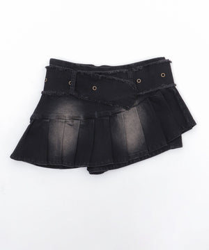 フリンジベルトプリーツデニムスカパン