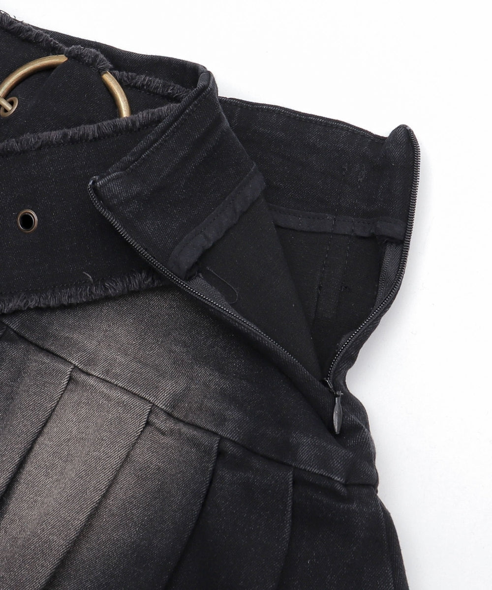 フリンジベルトプリーツデニムスカパン