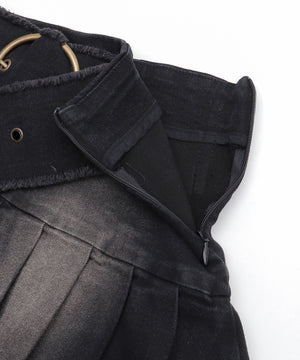 フリンジベルトプリーツデニムスカパン