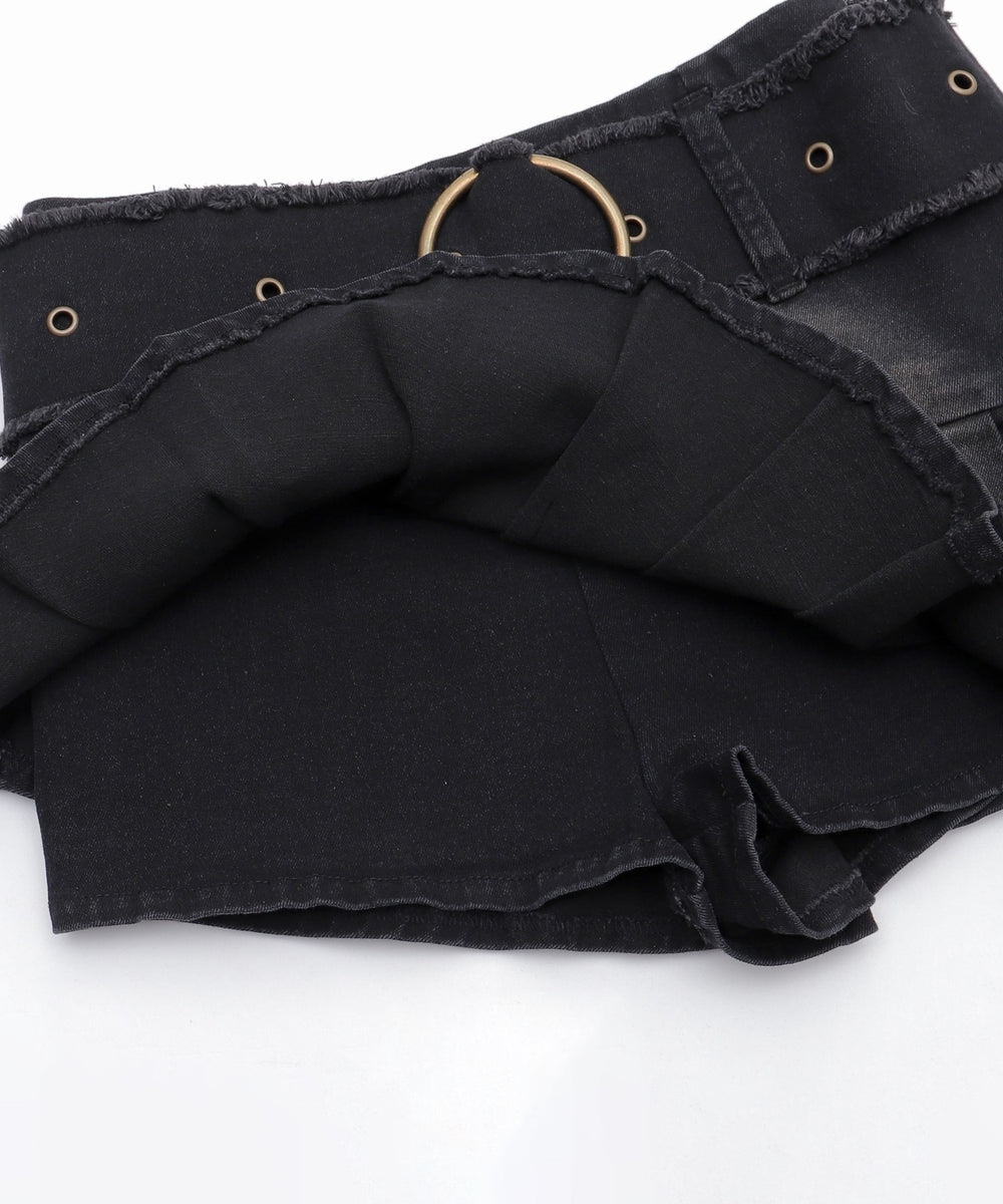 フリンジベルトプリーツデニムスカパン