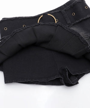 フリンジベルトプリーツデニムスカパン