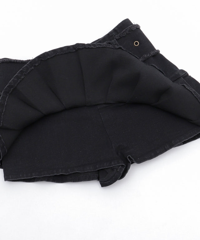 フリンジベルトプリーツデニムスカパン