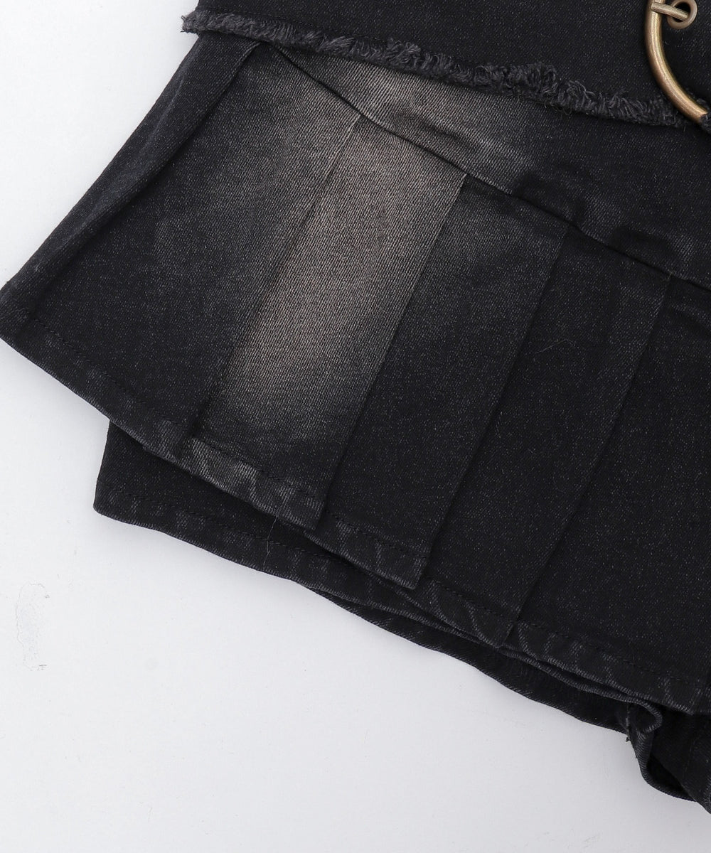 フリンジベルトプリーツデニムスカパン