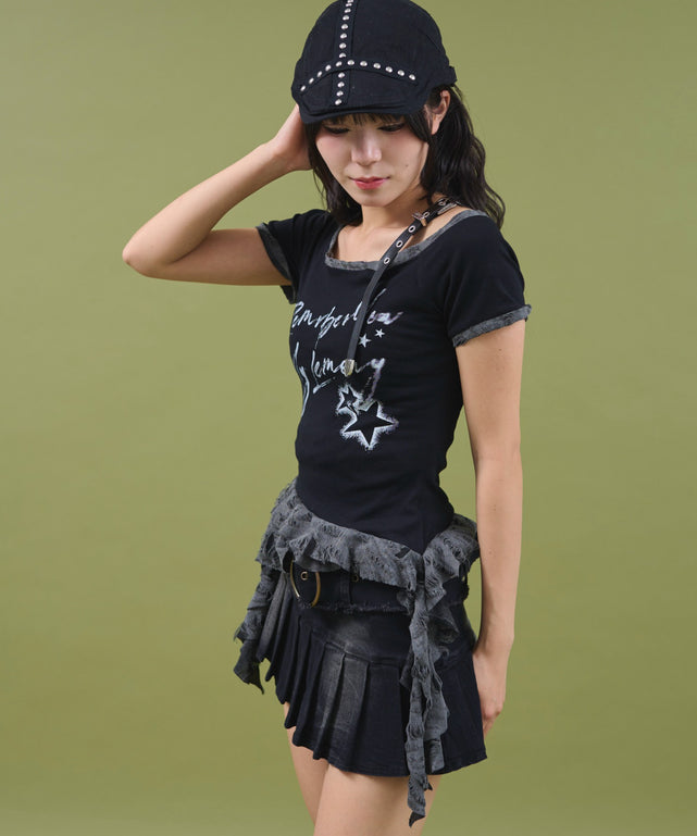 【フォロー割引適用】【極美品】ERMANNO SCERVINO フリル　ベルテッ Ermanno Scervino lace-detail crystal-embellished T-shirt