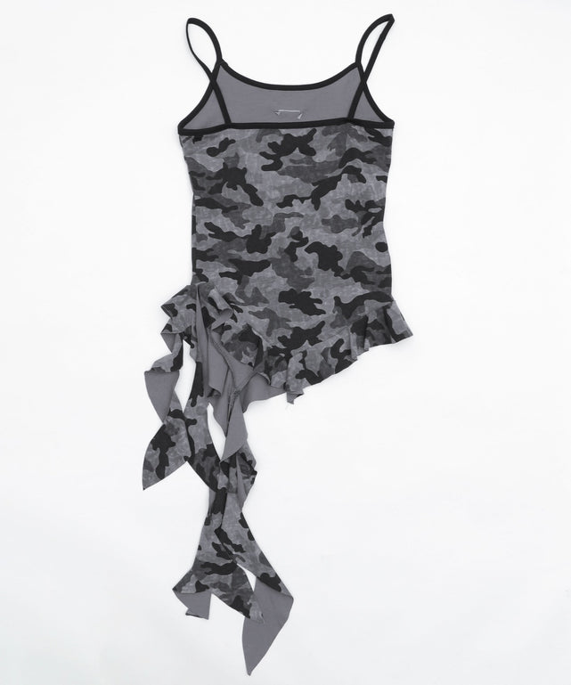 カモフラフリルヘムワンピ