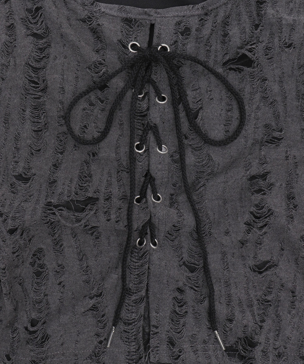 レイヤードダメージレースアップTOP