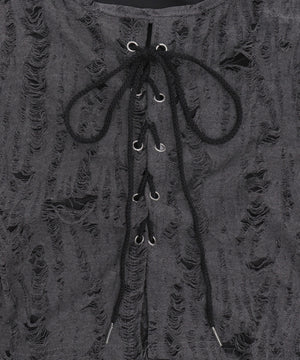 レイヤードダメージレースアップTOP