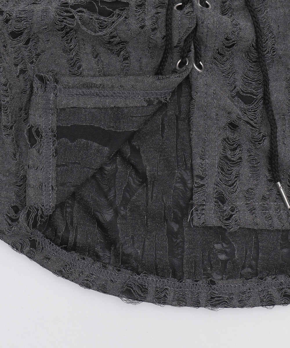 レイヤードダメージレースアップTOP