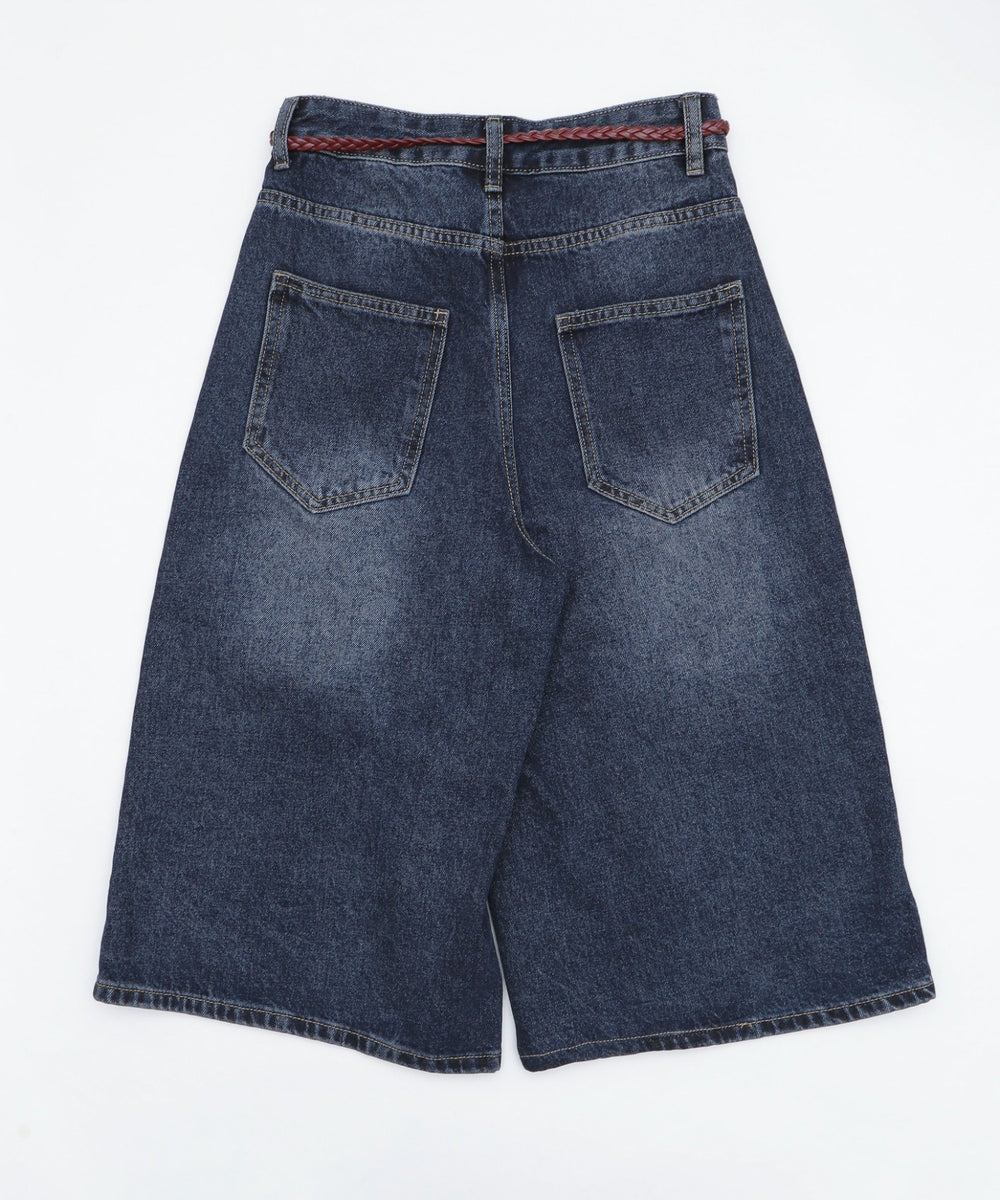 スカーフ付きワイドデニムハーフパンツ