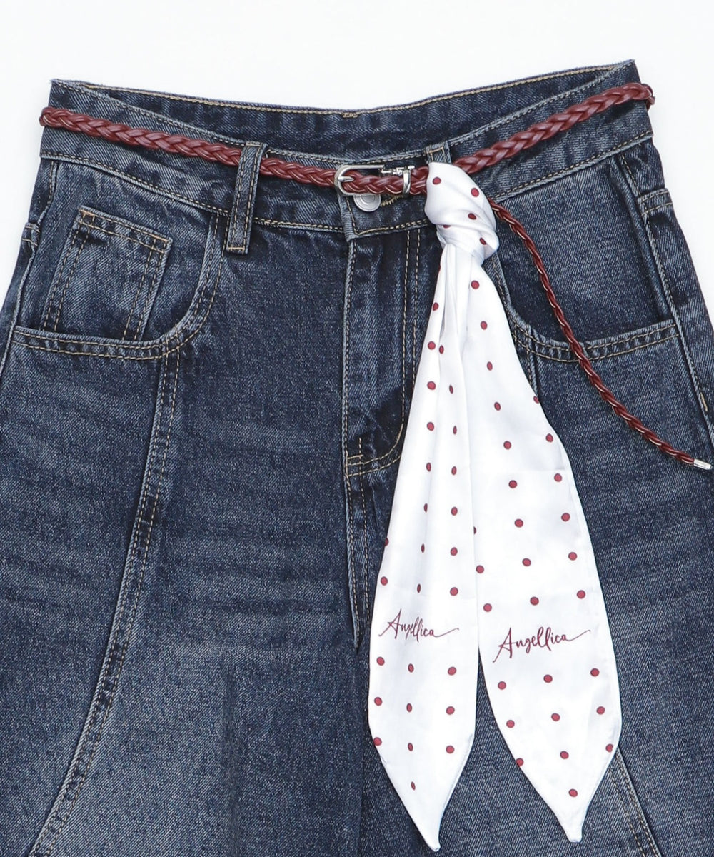 スカーフ付きワイドデニムハーフパンツ