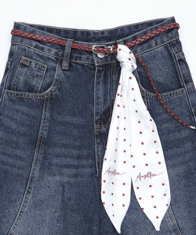 スカーフ付きワイドデニムハーフパンツ