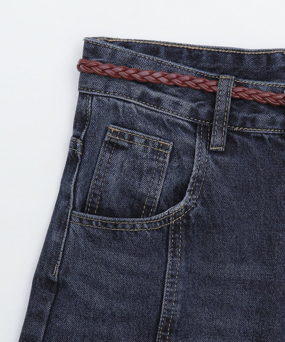 スカーフ付きワイドデニムハーフパンツ