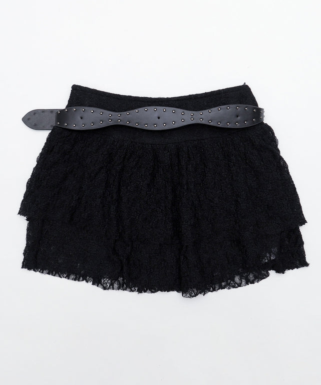 ベルト付きレースティアードスカート