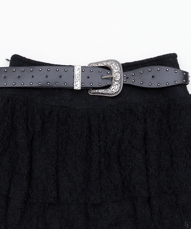 ベルト付きレースティアードスカート