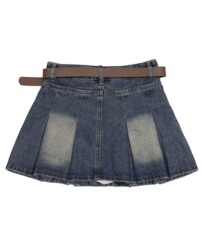 タックプリーツデニムミニスカパン