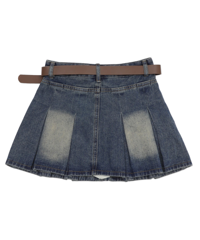 タックプリーツデニムミニスカパン