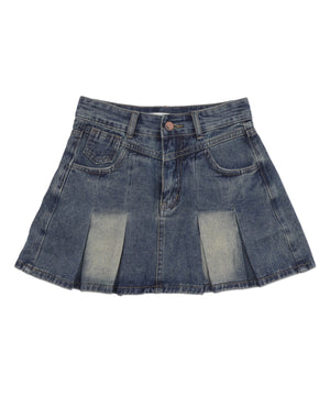 タックプリーツデニムミニスカパン