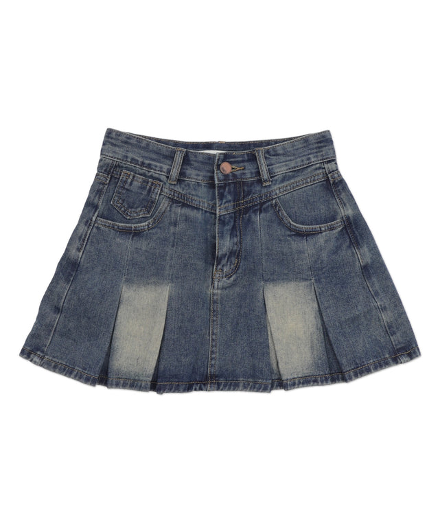 タックプリーツデニムミニスカパン