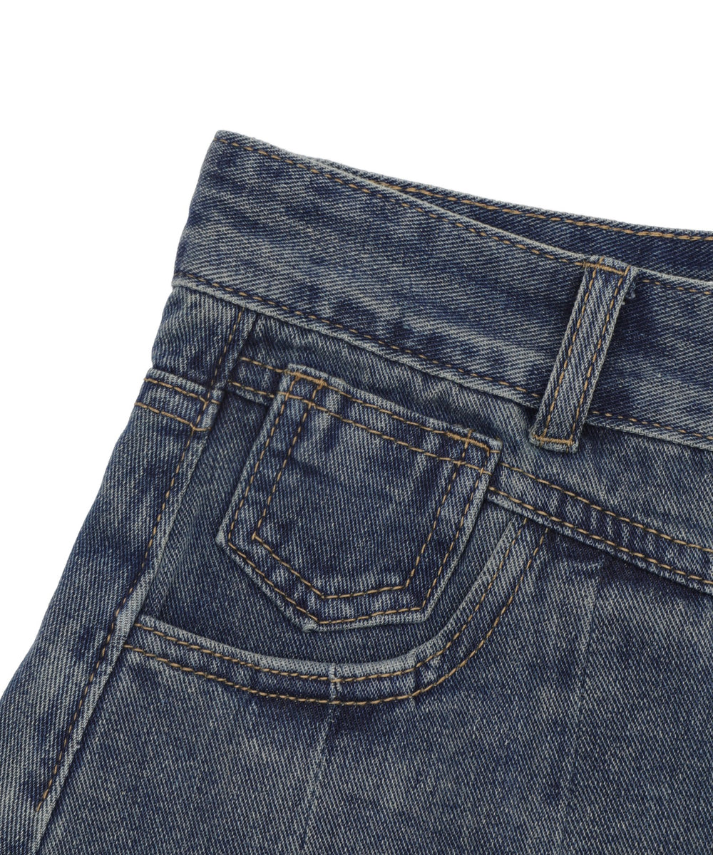 タックプリーツデニムミニスカパン