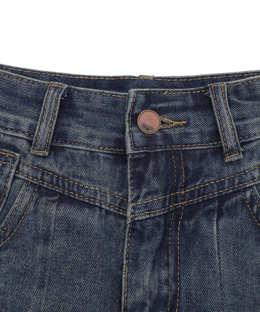 タックプリーツデニムミニスカパン