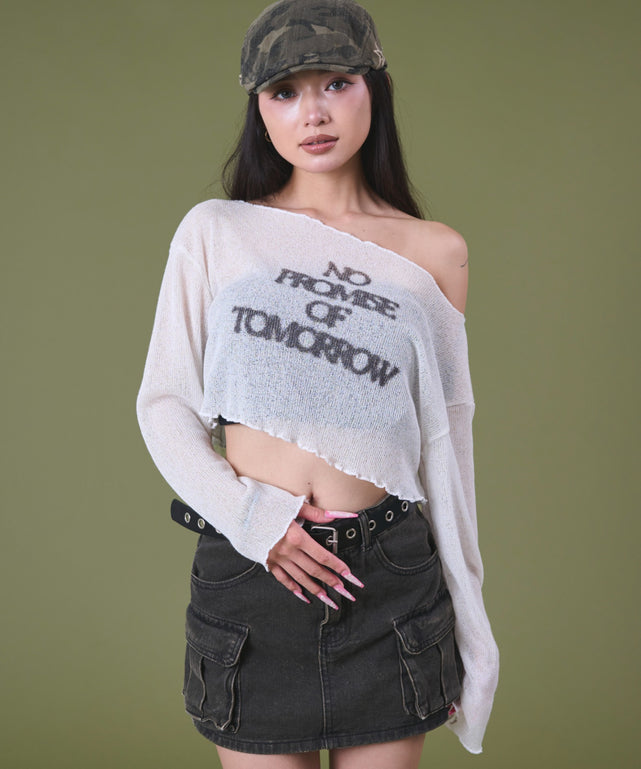 ショートメローロゴニットトップ/ホワイト モデル：163cm F着用