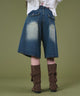 バックフラップポケットデニムハーフパンツ/デニム中濃 モデル：163cm S着用