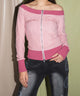 ラメ刺繍ロゴWジップトップ/ピンク　モデル:155cm　F着用